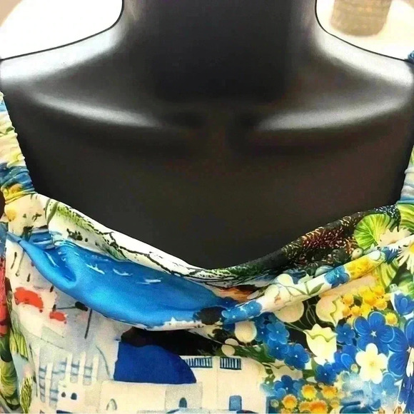 Boston Proper Cold Shoulder Rouge 3/4 Sleeve Cowl Neckline Tropical Top Size XS - Picture 3 of 15